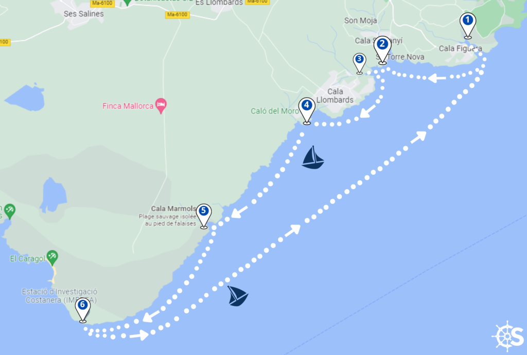 Die ganze Mallorca Tagesboot-Route auf einem Blick.
