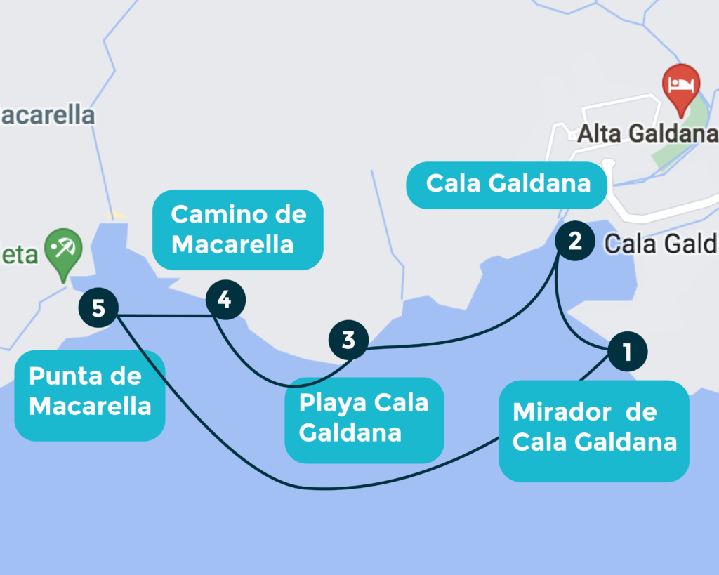 Die ganze Tagesboot-Route um Cala Galdana auf einem Blick
