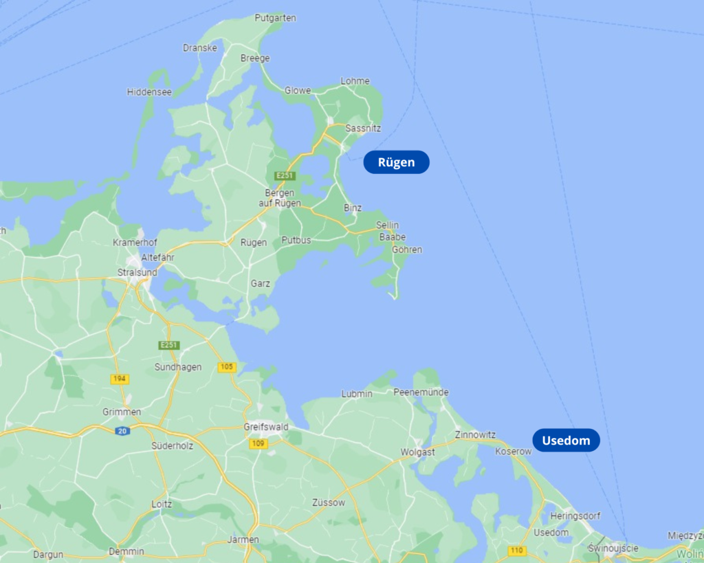 Rügen und Usedom auf der Landkarte