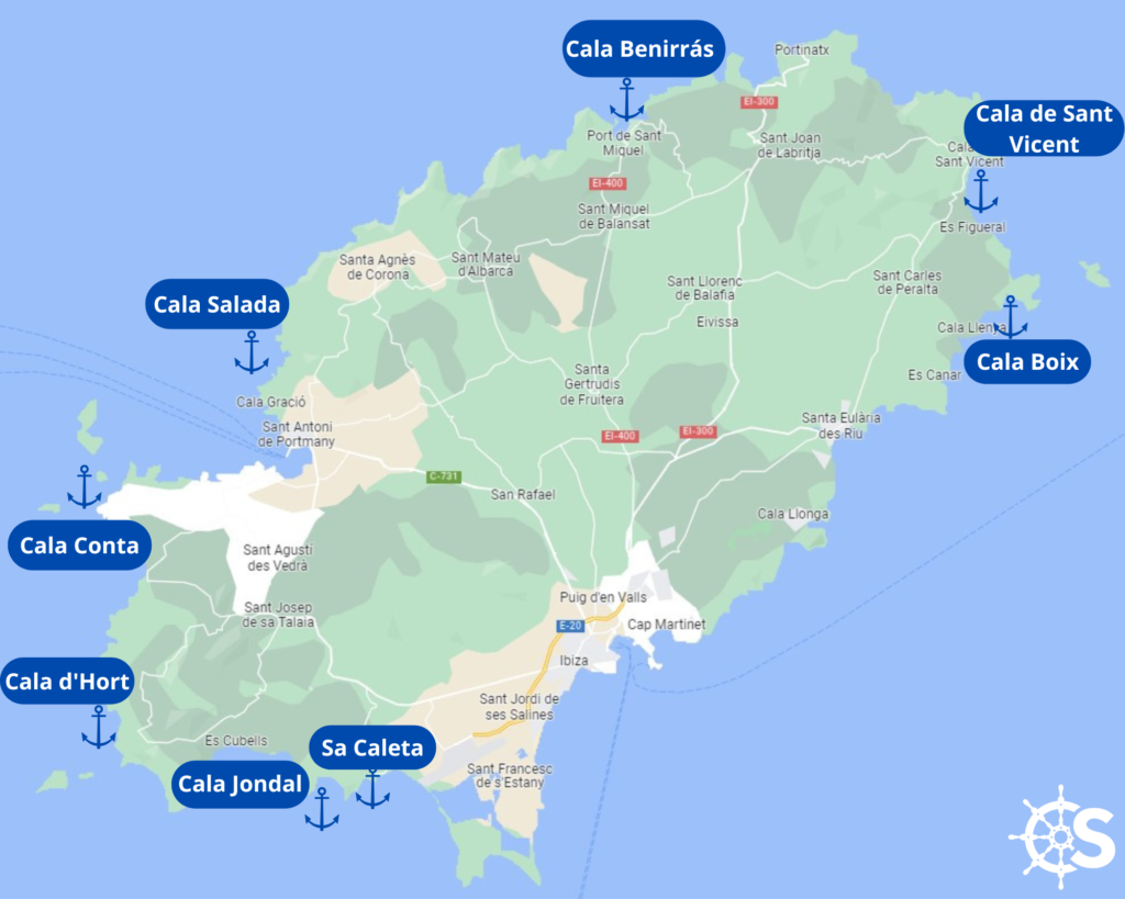 Übersichtskarte der schönsten Strände auf Ibiza