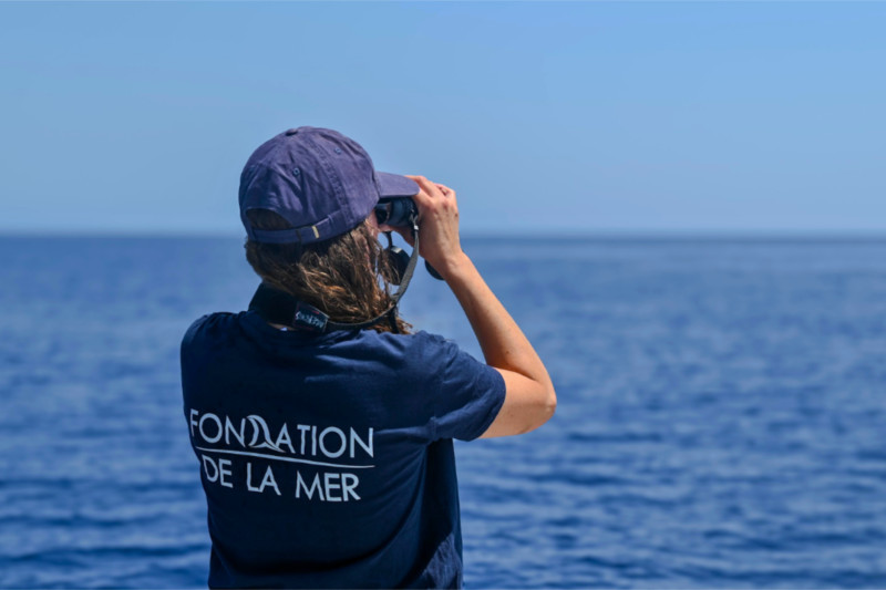 Mitarbeiter der Fondation de la Mer beobachtet das Meer